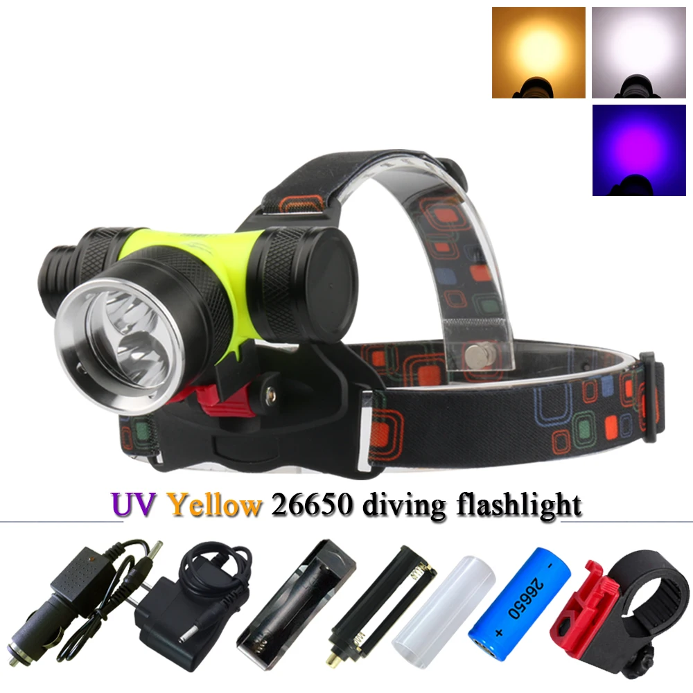 

fishing diving xml t6 led headlamp 26650 or 18650 l2 head lamp head torch led headlight Rechargeable waterproof underwater light