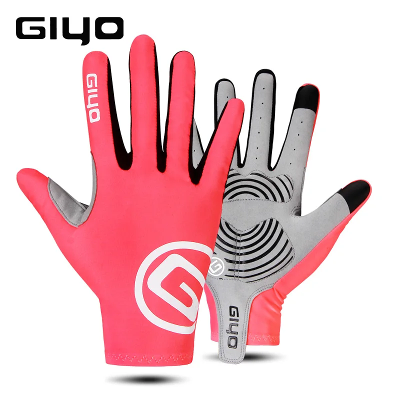 GIYO спортивные перчатки с сенсорным экраном и длинными пальцами, гелевые спортивные перчатки для велоспорта для женщин и мужчин, перчатки для велоспорта, MTB, шоссейные перчатки для езды на велосипеде, гоночные перчатки - Цвет: Full Finger Pink