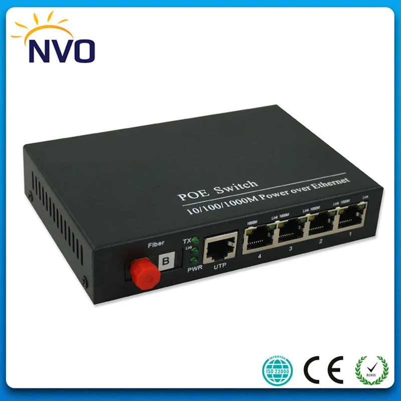 

5port 10/100/1000M POE Fiber Switch IEEE802.3AF 65W with 4POE+Dual Fiber,1310nm,20KM,SC Fiber Port+1 1000M RJ45,Euro Charger