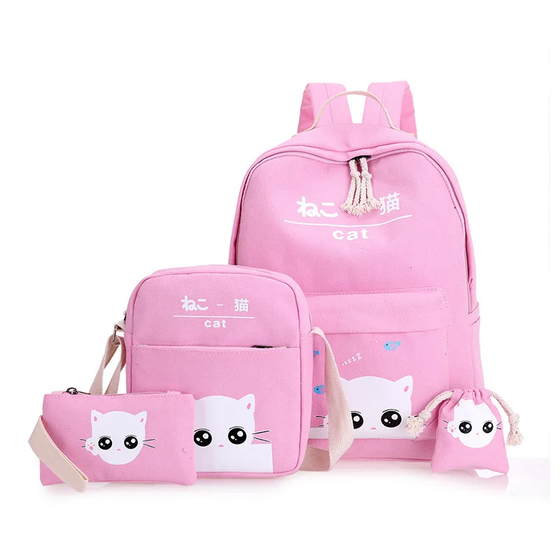 Fashion female backpack 5 Pcs/set Casual Rucksack Women School Backpacks Schoolbags School For Girl Teenagers Canvas Backpack - Цвет: Розовый