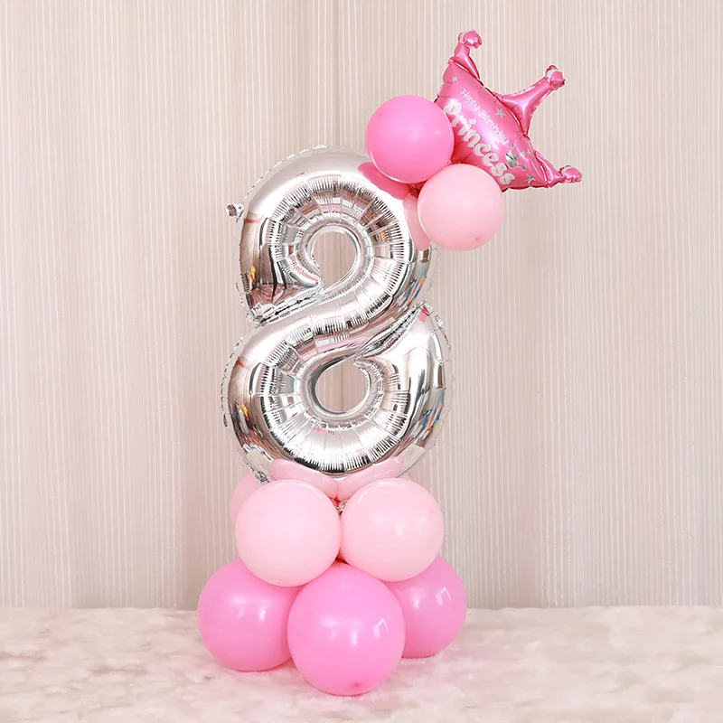 16PCS/lot 32inch Silver Number Foil Balloons Digit air Birthday Balloon Kids Birthday Party wild one Decorations Figure - Цвет: Rose 8