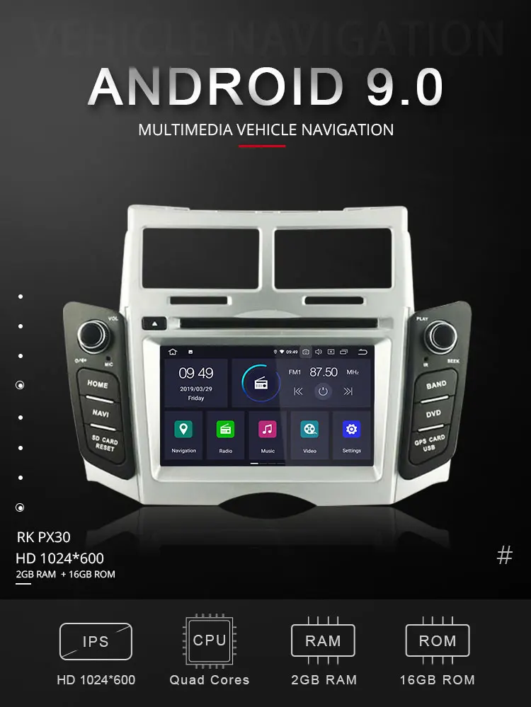 Clearance TOPBSNA Car DVD Player Android 9.0 For Toyota Yaris 2005-2011 GPS Navigation 2 Din Car Stereo Audio WIFI Headunit Radio RDS Auto 1