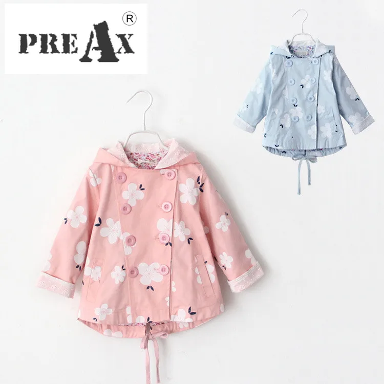 

Baby Girls Trench Coat 2018 Spring Autumn Hooded Outerwear Fashion Baby Girls Flower Pattern Jacket Toddler Girls Clothing