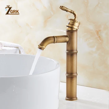 

ZGRK Bathroom Basin Faucets Single Handle Antique Brass Hot Cold Mixer Taps Antique Decorative Bibcock Deck Mounted Sink Tap