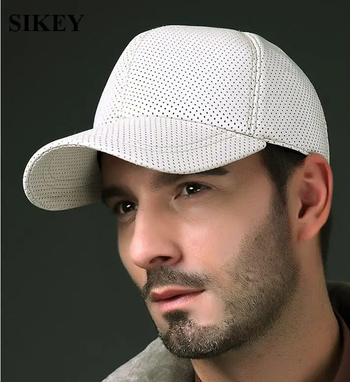 HL013 New Men's Women's 100 Genuine Leather Baseball Cap Hats white