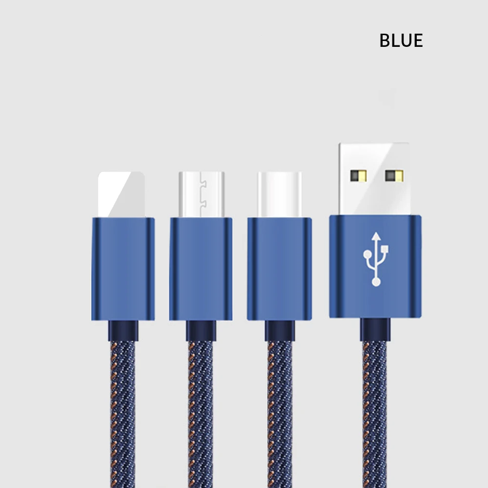 VOXLINK USB кабель 3 в 1 для iPhone 6S MAX XS джинсовое зарядное устройство Micro usb кабель для Android usb type C кабели для мобильных телефонов