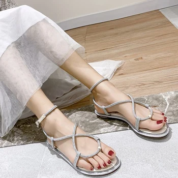 

Outdoor Sandals Fashion Bohemian Retro Flat Heels Snake-Shaped Winding Rhinestone Sandals new