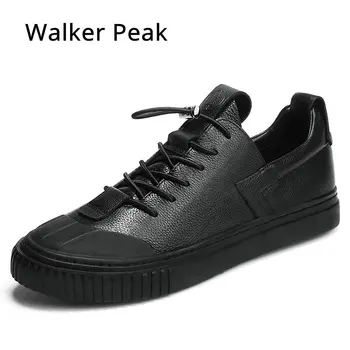 

100% Genuine Leather Shoes Fashion Sneakers Men Casual Flat Shoes Rubber Round Sole Shoes Spring Autumn Leather Shoes Men