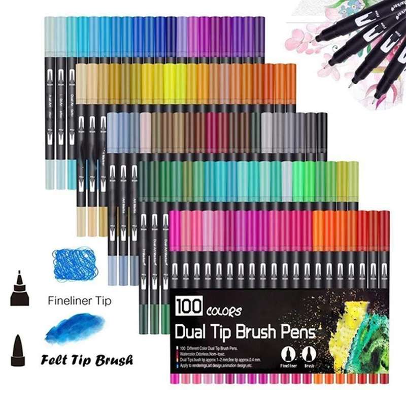 

100 Color Colouring Pens Markers Touch Art Pen Anime Lettering Water Colour Painting Set Dual Tip Marker Brush Pen