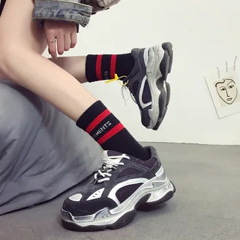 

2019 Korean fashion old shoes women's thick bottom Harajuku color fashion running shoes casual dirty shoes