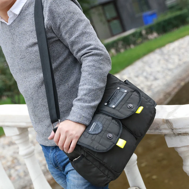 

Nylon Shoulder Bags Men Solid Colors Messenger Bags Strong Fabric Vintage Style Crossbody Bags 2019 Multiple Pockets Big Brief