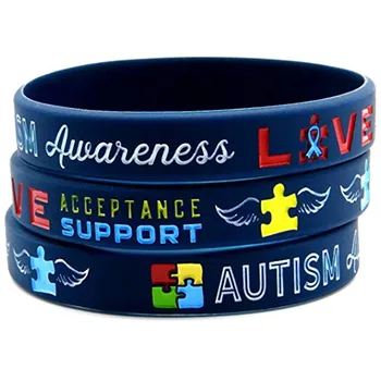 

100pcs Autism awareness medical alert rubber silicone sport wristband men bracelet free shipping by ePacket