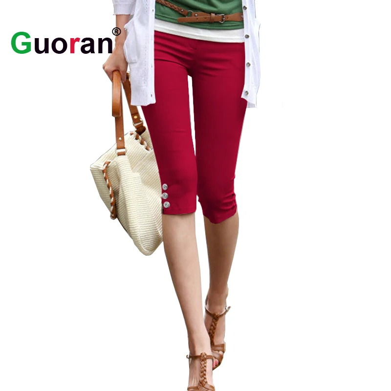 {Guoran } Summer Capri Leggings For Women 2017 Red Black White Stretch