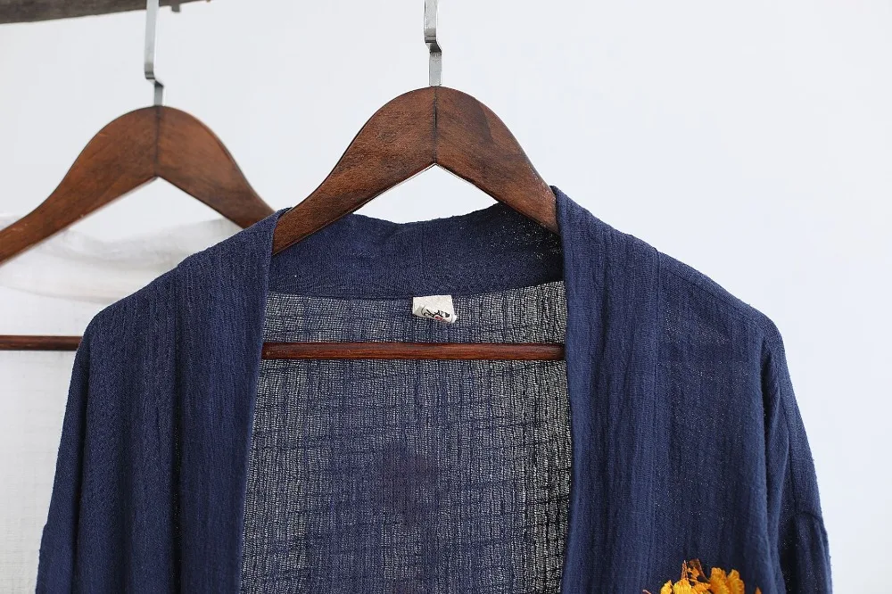 LZJN 2019 Casual Long Sleeve Shirt Summer Men's Vintage Embroidery Kimono Cardigan Cotton Linen Cloak Poncho Open Front Coat (21)