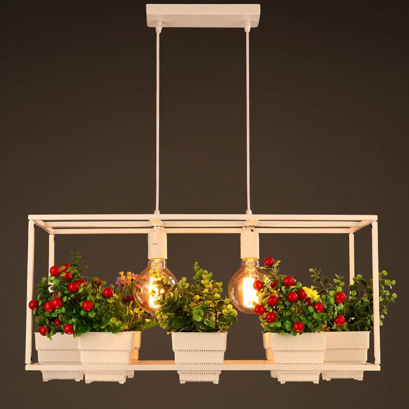 Frame Light Fixtures Promotion For Promotional 2 Head E27 Plant Pot Art Deco Pendant Light 65cm White Iron Frame Hanging Lamp Living Room Restaurant Cafe Garden Fixture