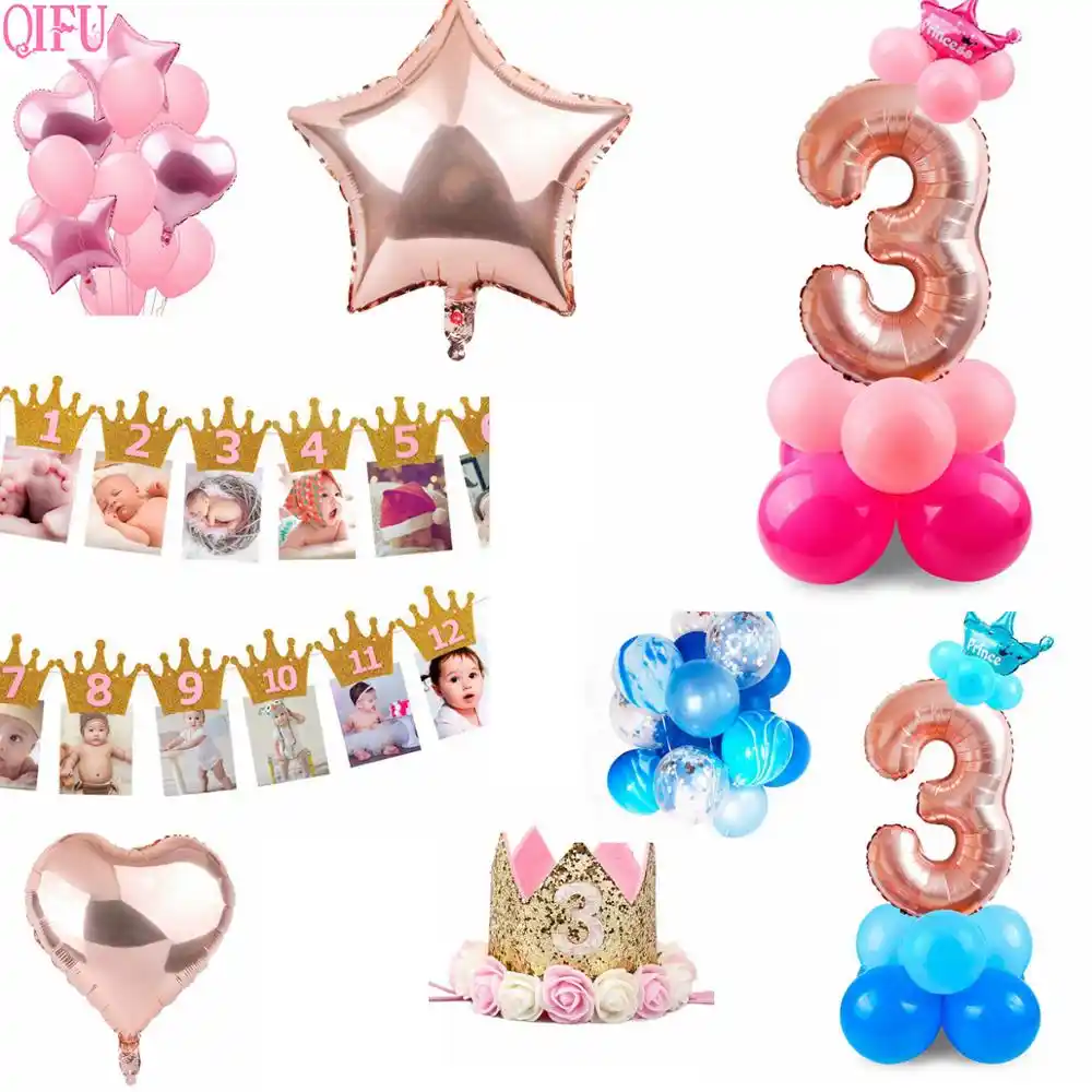 Qifu 3 Year Old Happy Birthday Party Decorations For Kids Girl