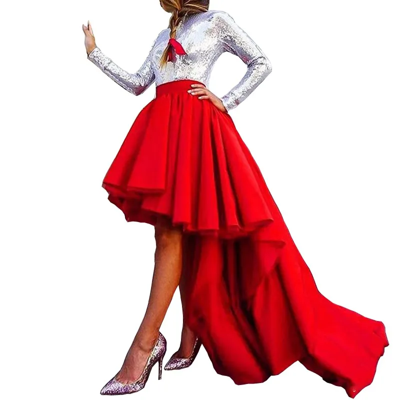 Высокая Низкая линия Воме Юбки для женщин Многоуровневое рюшами модные красивые индивидуальный заказ официальная Вечеринка юбка для выпускного стиль - Цвет: Red