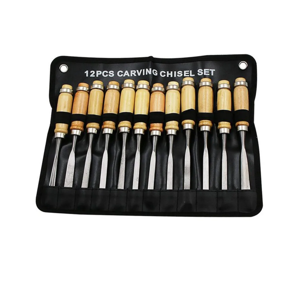 

12Pcs Professional Wood Carving Chisel Tools Kit Manual Carpenters Woodworking Sculpting Knives DIY Detailed Hand Tools Set