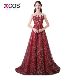 XCOS пикантные блестящие шампанское Бургундия платья для выпускного вечера Элегантные линии спинки Дешевые длинное платье для Вечеринка