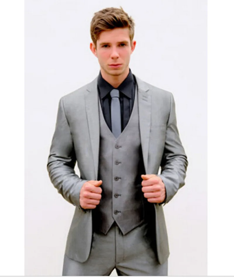 High Quality Mens tuxedo Silver Grey Slim Fit Suit Wedding