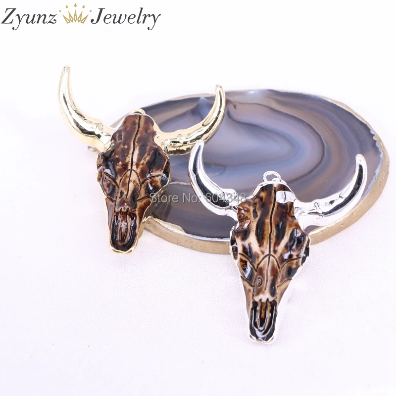 5 шт. ZYZ304-9542 смешанных цветов модная подвеска в виде буйвола для ожерелья бычья голова и подвеска в форме головы быка кулон из золота и серебра