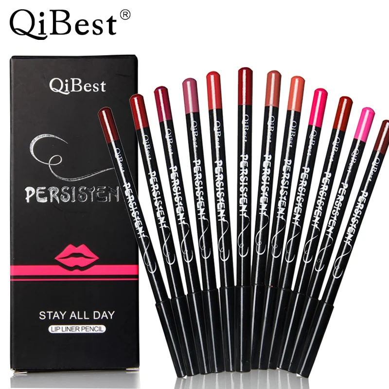 Qibest Professional 12 Colors Lip Liner Waterproof Lipliner Pencil Long