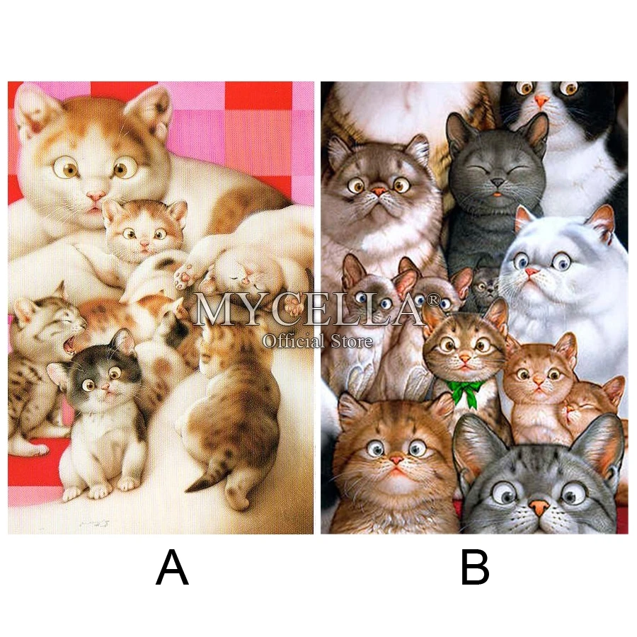 5D DIY Diamond Painting Cute Cats Embroidery Cross Stitch Full Round Mosaic Animals Home Decor Rhinestone Crafts | Дом и сад