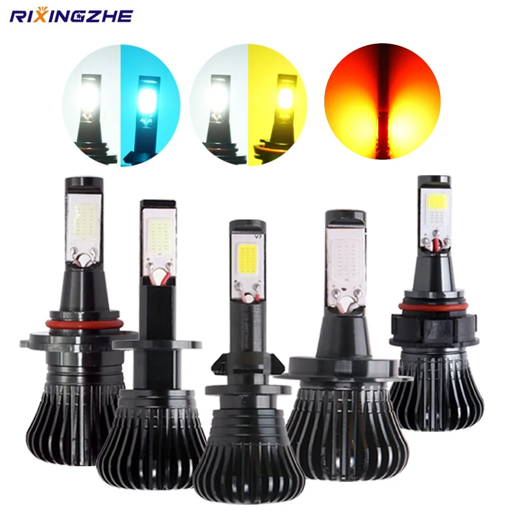 

RXZ 2PCS Car fog light H16 PSX24W H1 led H3 H7 H11 H8 9005 9006 HB3 HB4 H27 880 881 Dual Color gold yellw/ice bule white 12V COB