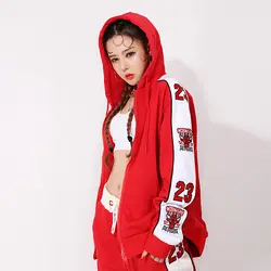 Хип-хоп танцевальные костюмы вышивка красная куртка одежда для взрослых уличный танец танцовщица сценическое представление танцевальная