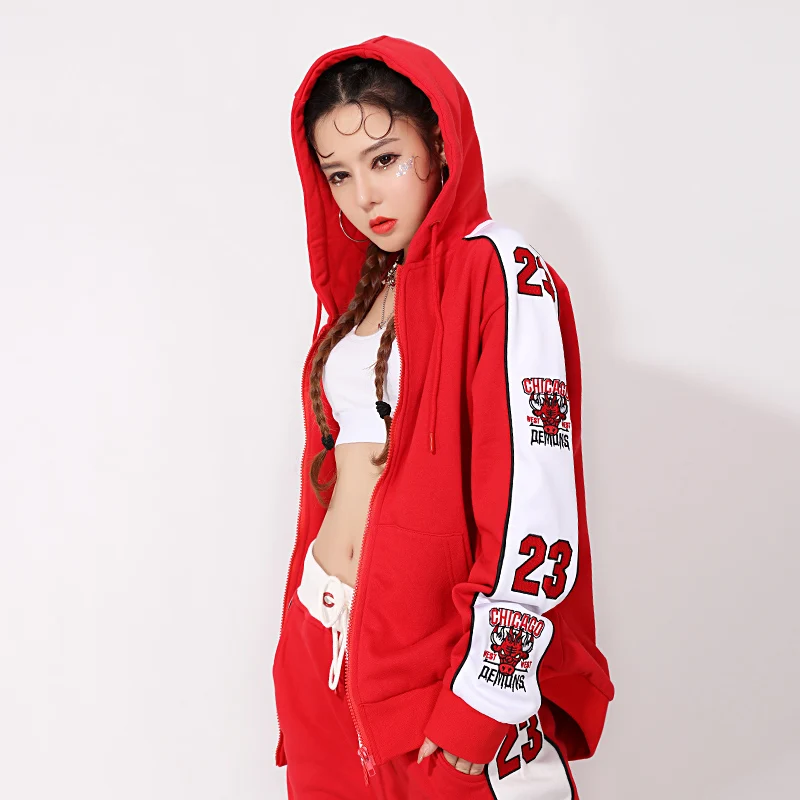 

Hip Hop Dance Costumes Embroidery Red Jacket Clothing Adult Streetdance Dancer Practice Stage Performance Show Dancewear DT703