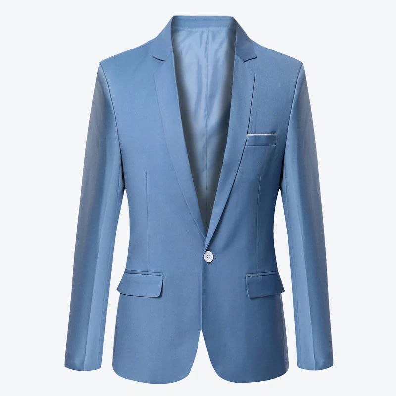 Мужской костюм, блейзер, Осенний модный тонкий мужской костюм, пальто, повседневный Однотонный мужской свадебный Блейзер, брендовая одежда 3XL - Цвет: 302Sky Blue