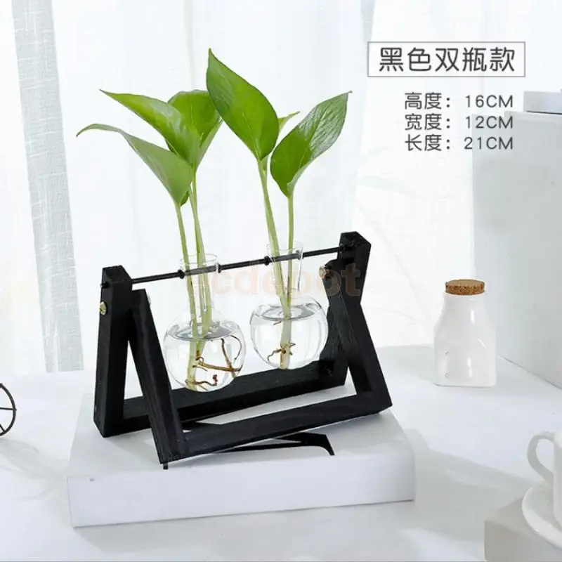 Rustic Wedding Decor Hanging Glass Flower Vase Hydroponic Bottle Container With Wood Tray