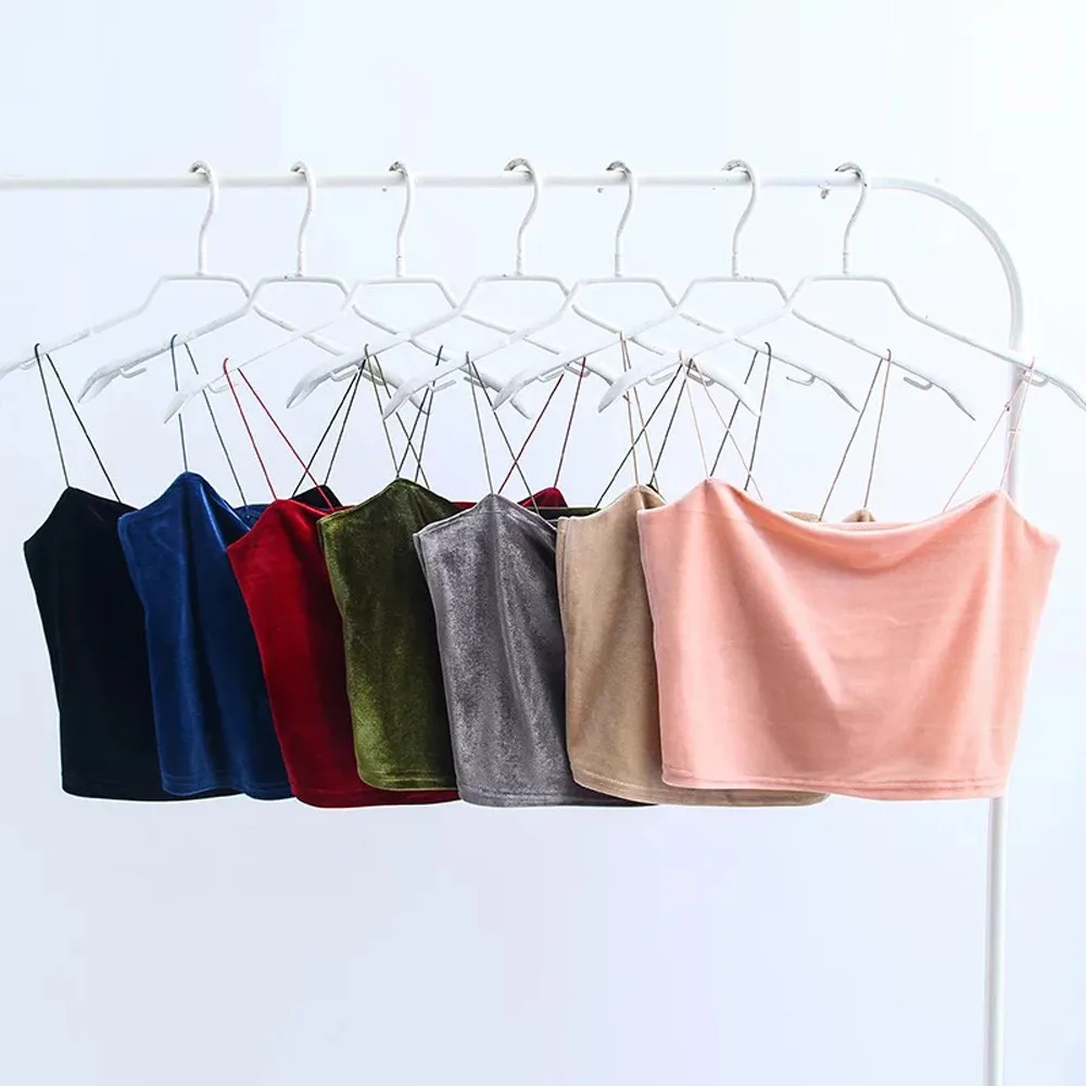 

Velour Women Solid Camis Top Spaghetti Strap Summer Crop Camis Shirts Backless Solid Sexy Casual Basic Streetwear Tops
