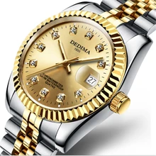 Luxury Men Wristwatch Stainless Steel Clock Fashion Automatic Calendar Watch Men Gold Rhinestone Wrist Watch Relogio Masculino