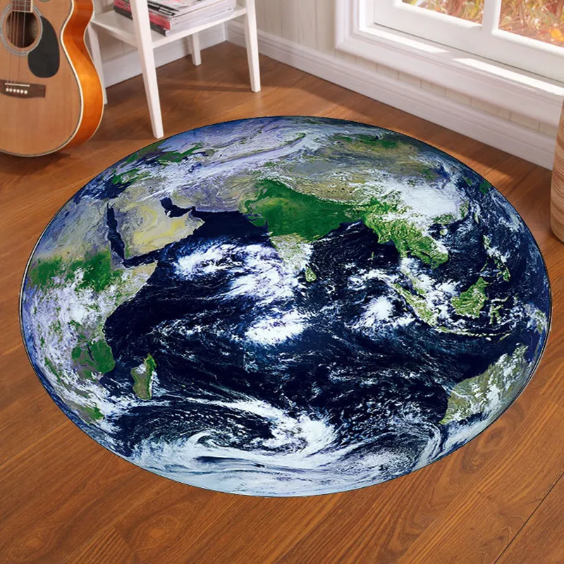 

New Outer Space Star Earth Pattern Soft Thicken Coral Velvet Round Carpet and Rug For Kids Living Room Anti-slip Floor Mat tapis
