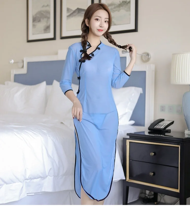 Woman Sexy Lingerie Erotic Cheongsam Costume Plus Size XXL 3XL Lace Peacock Embroidery  (10)