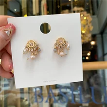 MENGJIQIAO новые серьги-гвоздики в богемном стиле с жемчугом и кисточками для женщин, элегантные Кристальные подвески для женщин, маленькая безделушка