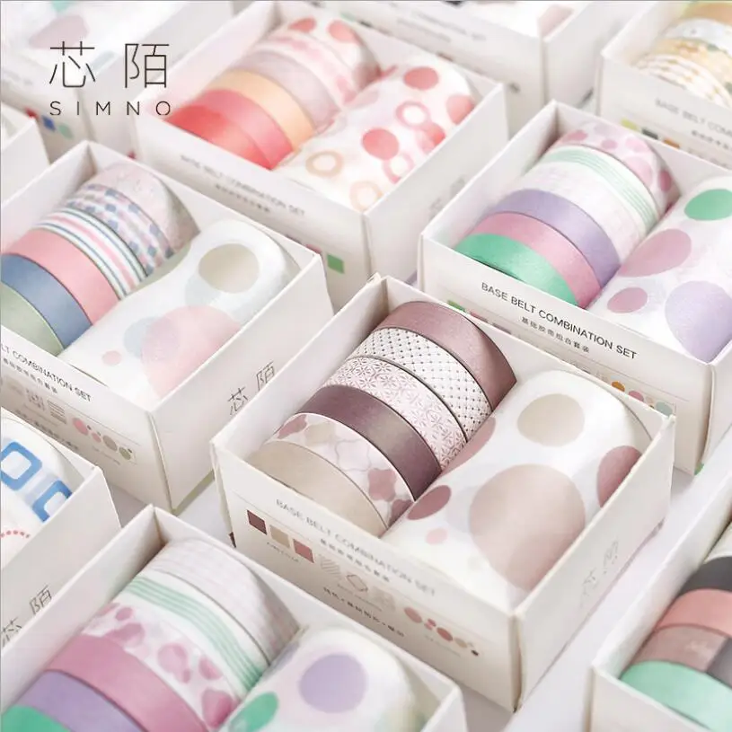 

7pcs/lot Basic Grid Dot Solid Color Masking Washi Tape Set Crafts and Scrapbooking Paper Decor Stationery Office Supplies