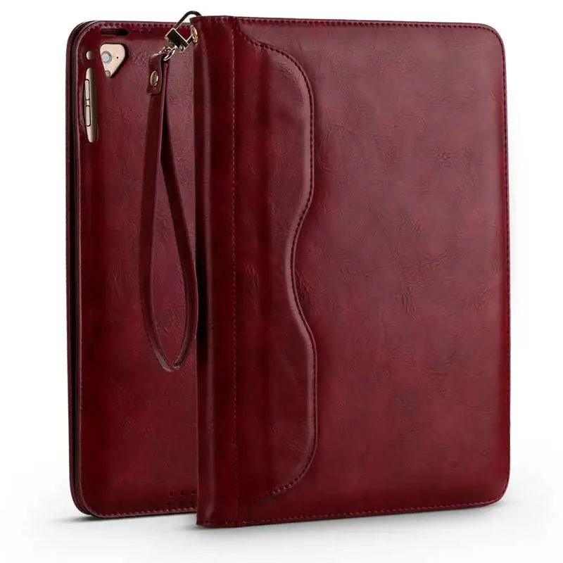 

Top Grade Slim Hand Strap Retro Leather Case for iPad Air 2 Handheld Business Stand Card Smart Cover for Apple iPad6 9.7 inch