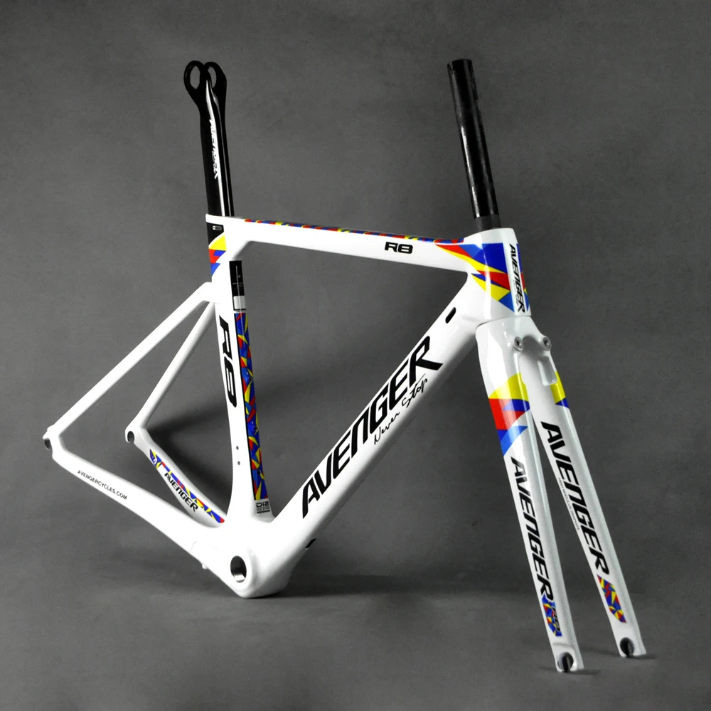 

Cheap 700C Carbon Aero Road Avenger Bike Frame R8 Rim Brake Marco Bicicleta Frame Carbon Racing Road White Glossy Finsh With QR