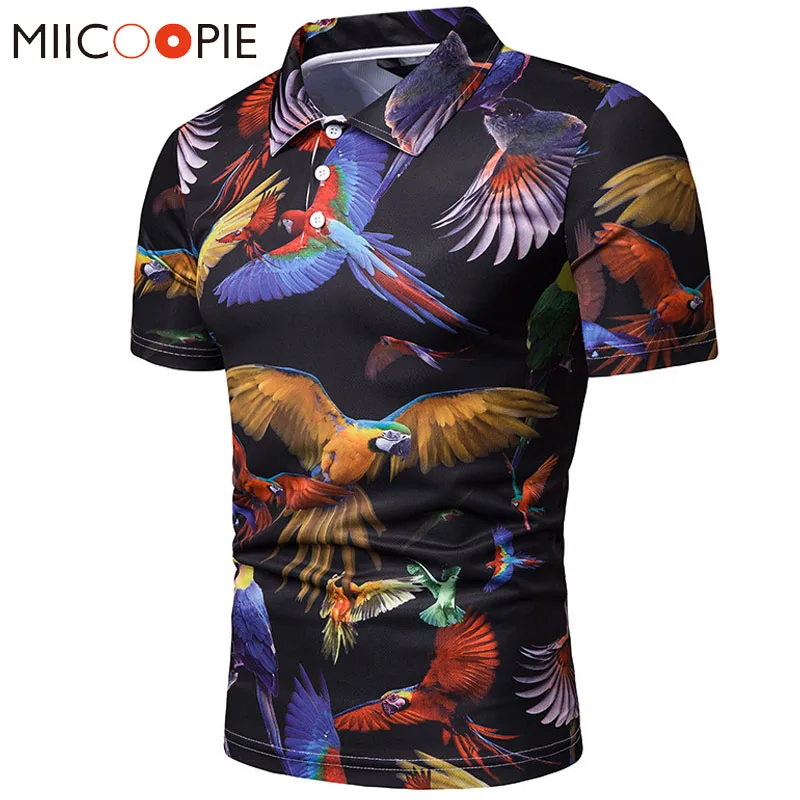 

2019 New Camisa Polo Men Casual Multicolor Birds Printed Polo Homme Slim Short Sleeves Mens Polo Shirt Brands Summer Shirt