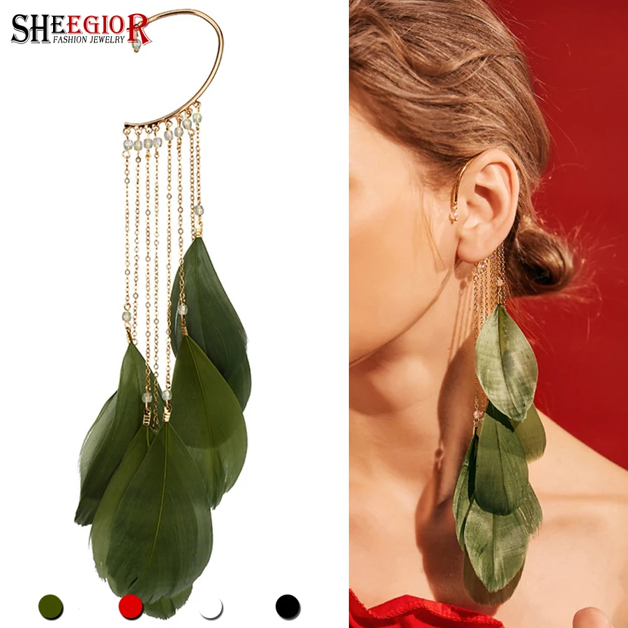 Earring Ear Cuff Feathers Ear Jewelry Feather Bohemian Clip