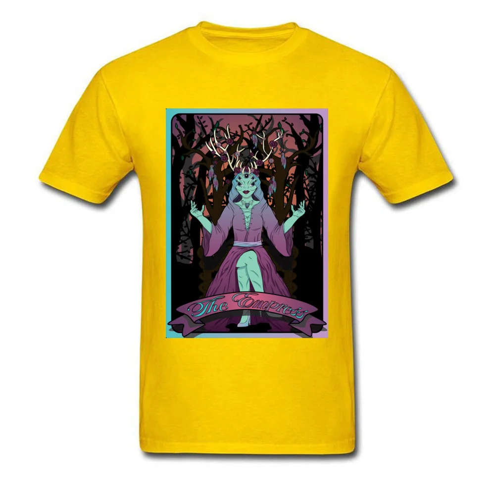 Street Tarot Card The Alien Empress Men Tshirts Fitted Summer/Autumn Short Sleeve Tops Shirt Crew Neck 100% Cotton T Shirt Tarot Card The Alien Empress yellow