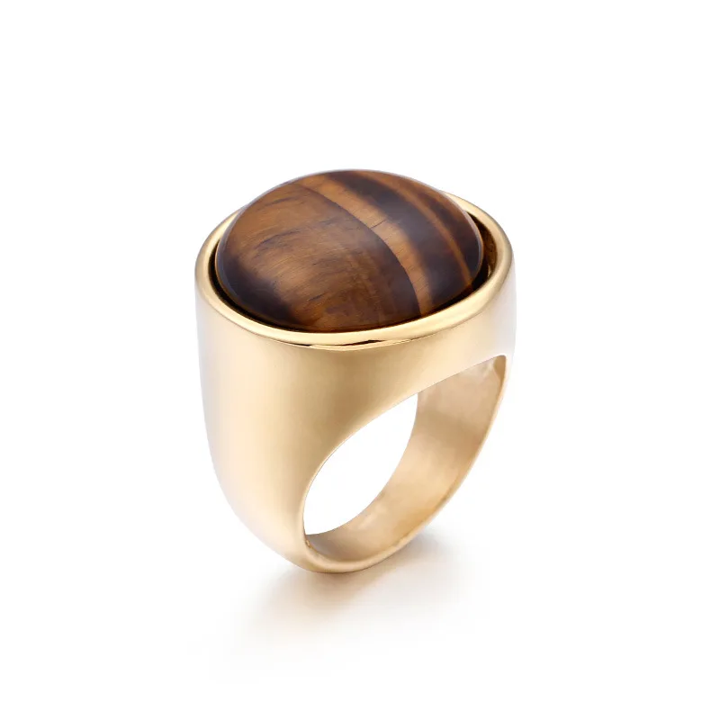 

New 7 colors Gold Stainless Steel natural Pink Purple lapis tiger eye stone gems Stone women men Finger Rings Anillo