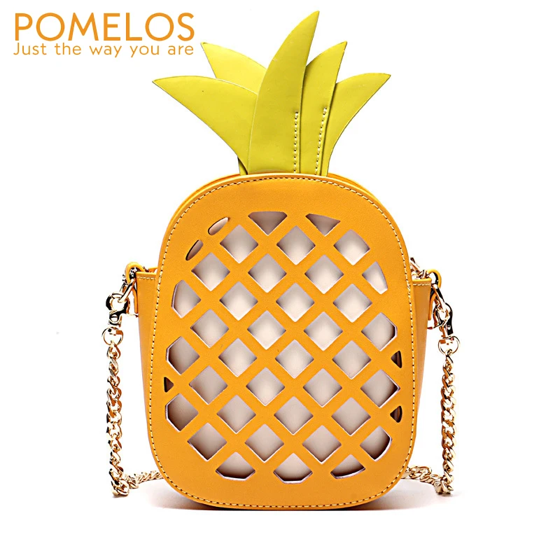 

POMELOS Genuine Leather Bags for Women 2018 Summer Hot Beach Bag Pineapple Hollow Out Crossbody Bags for Women Chain Mini Bag