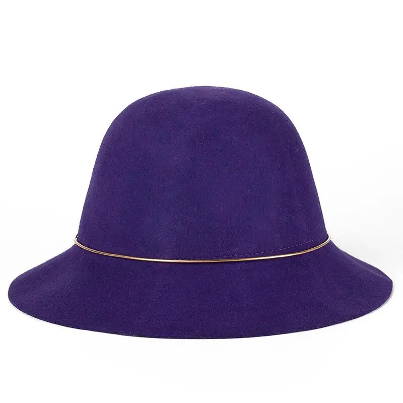 Новые высококачественные Австралийская Шерсть Fedora кольцо для шляпы благородный котелок шляпы для женщин с широкими полями формальный церковный колокол шляпа - Цвет: 10
