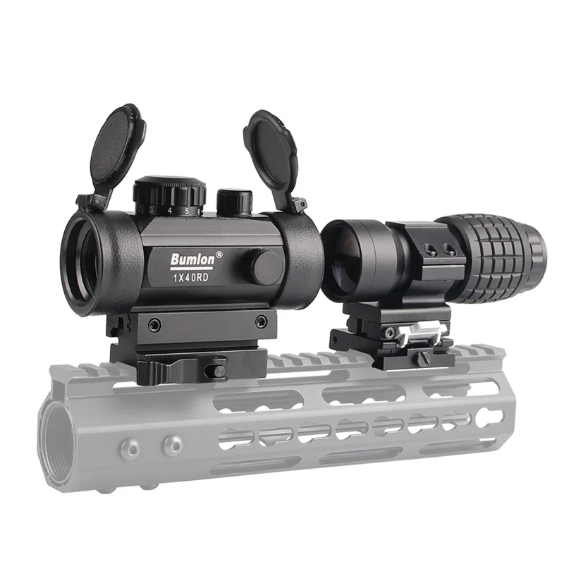 

3X Magnifier Scope Compact Tactical Sight Flip with Holographic 1 x 40 Red Green Dot Sight Airsoft with Riser 20mm Mount Rail