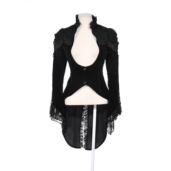 

RQ Series Gothic Women Jacket With Lace Up Back Black&Blue Dovetail Coats Slim Stand Neck Swallow-Tailed Outwear With Lace