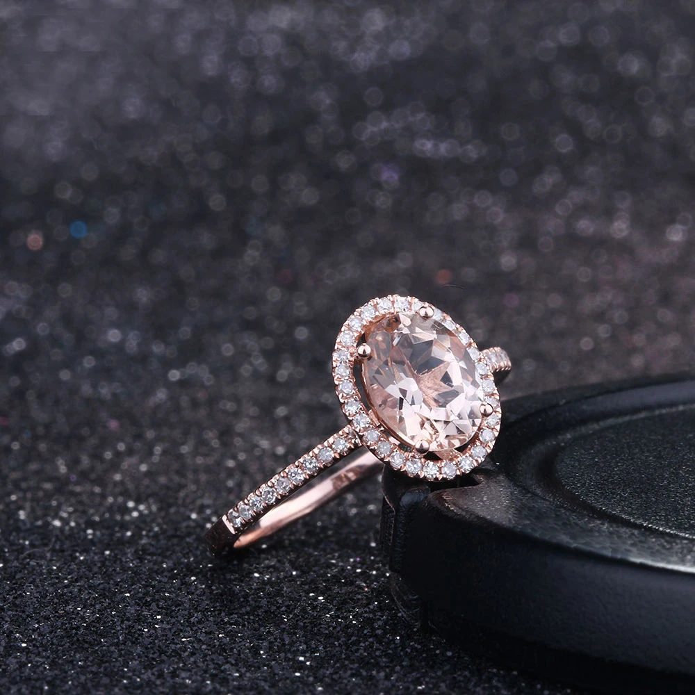 Овальный 6X8 мм 1.2ct морганит натуральные бриллианты Твердые 10 к розовое золото обручальное кольцо ювелирные украшения драгоценный камень кольцо Установка
