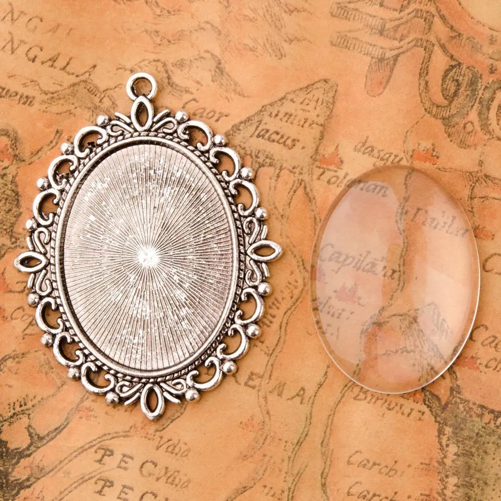 2set/lot necklace base with Oval 30*40mm Charm Pendants Antique S